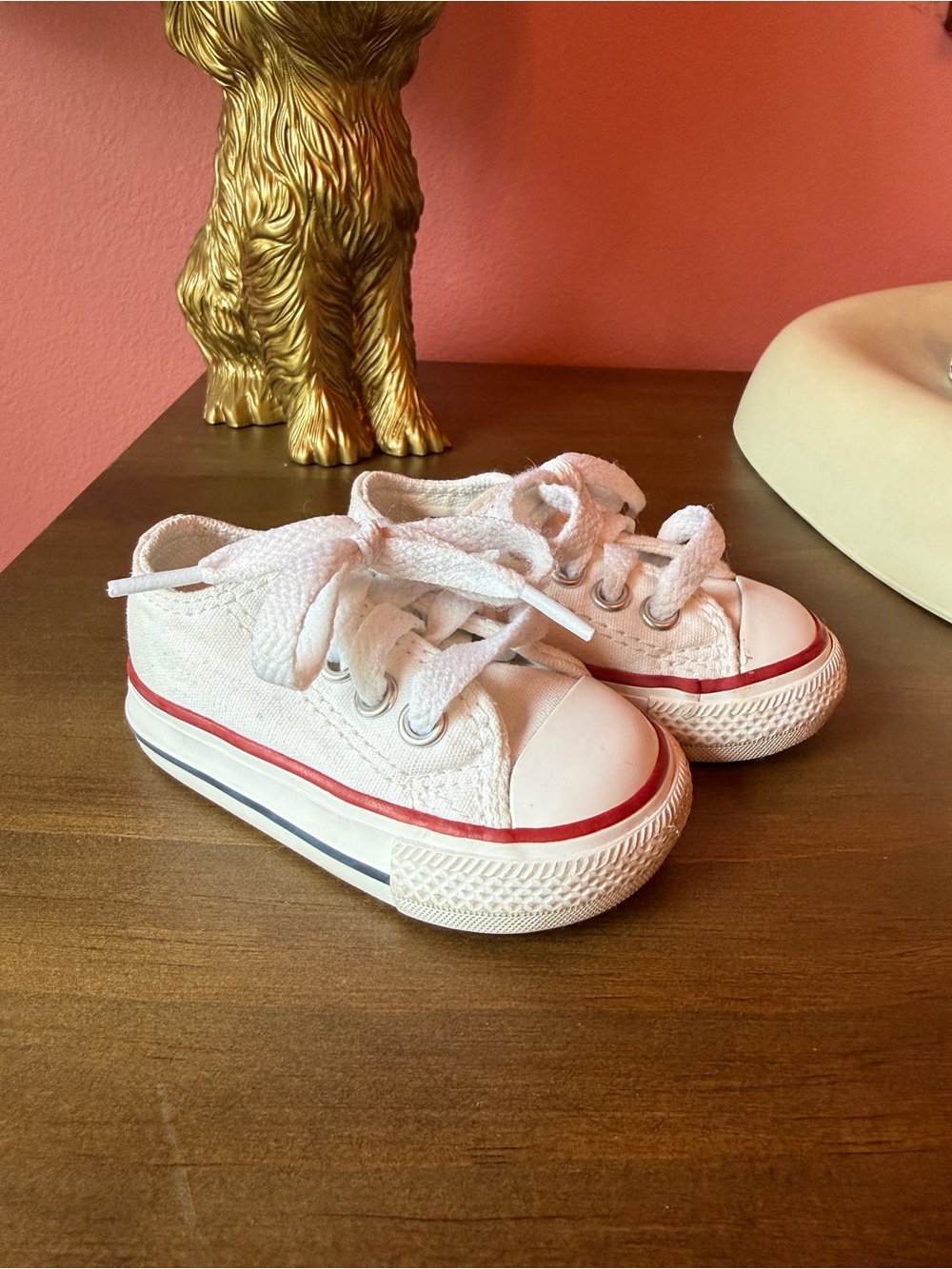 Converse Infant White Canvas Sneakers with Red & Blue Accent